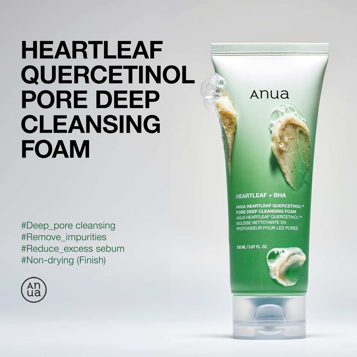 anua heartleaf quercetinol pore deep cleansing foam, face wash for pore refining cleanser, hydrating daily facial cleanser for double cleansing, gentle foaming with bha, korean skincare, 5.07 fl.oz. anua heartleaf quercetinol pore deep cleansing foam, face wash for pore refining cleanser, hydrating daily facial cleanser for double cleansing, gentle foaming with bha, korean skincare, 5.07 fl.oz.